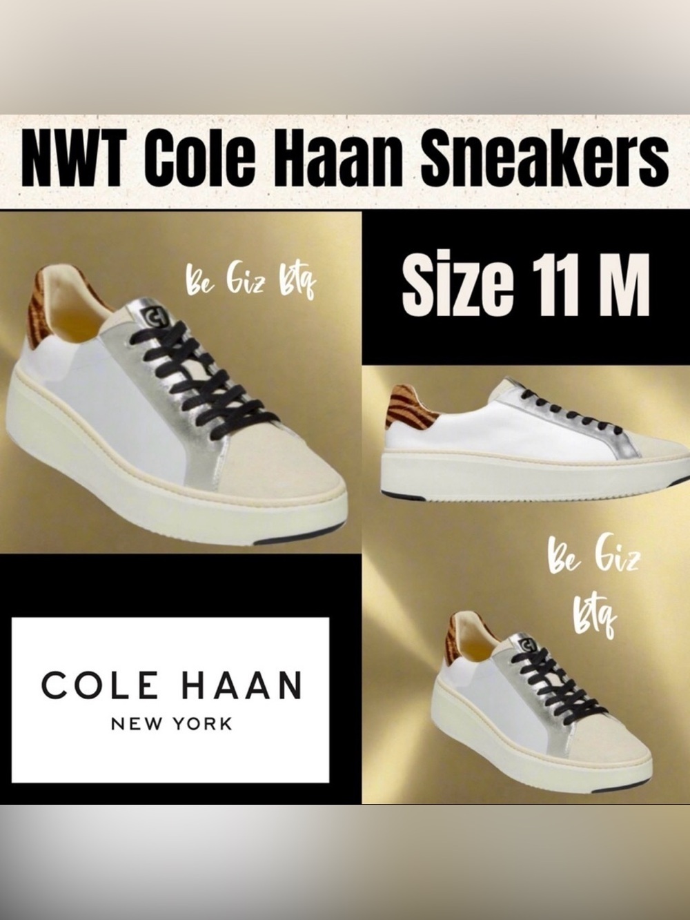 Cole Haan Grandpro Cloudfeel Topspin Leather & Faux Calf Hair Sneakers Size 11 M